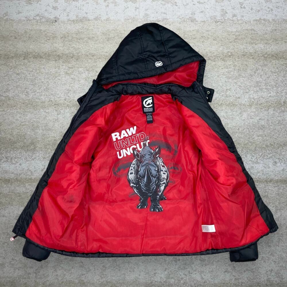 Vintage 90s Ecko Unlimited Puffer Jacket Youth XL Black Polyester Insulated - Picture 2 of 6